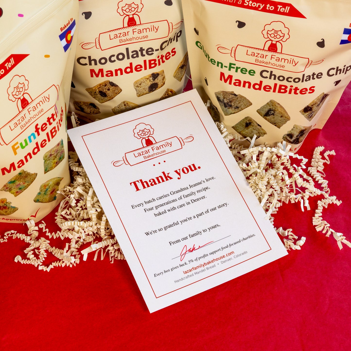 Grandma Jeanne Sampler mandel bread gift box, close view