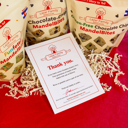 Grandma Jeanne Sampler mandel bread gift box, close view